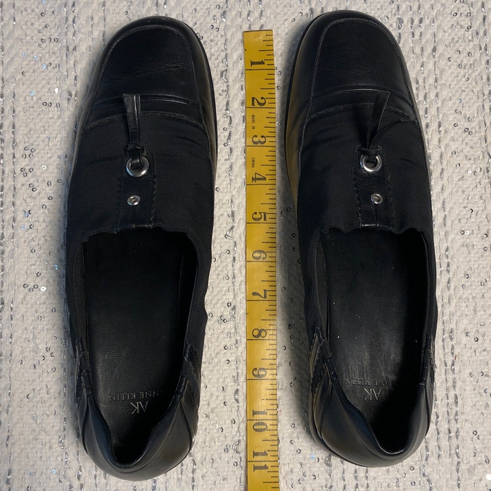 Anne Klein Black Leather Slip-On Loafers with Metal Accent - Picture 10 of 13